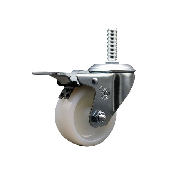 4 Inch Nylon Wheel Swivel 34 Inch Threaded Stem Caster Total Lock Brake SCC